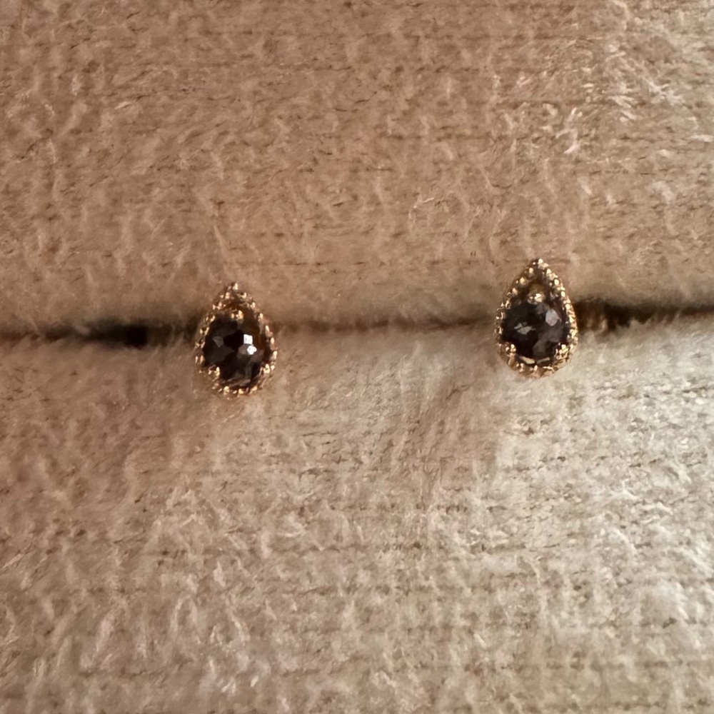 Pair of 14k Yellow Gold Internally Threaded Labret Studs with Black Diamonds